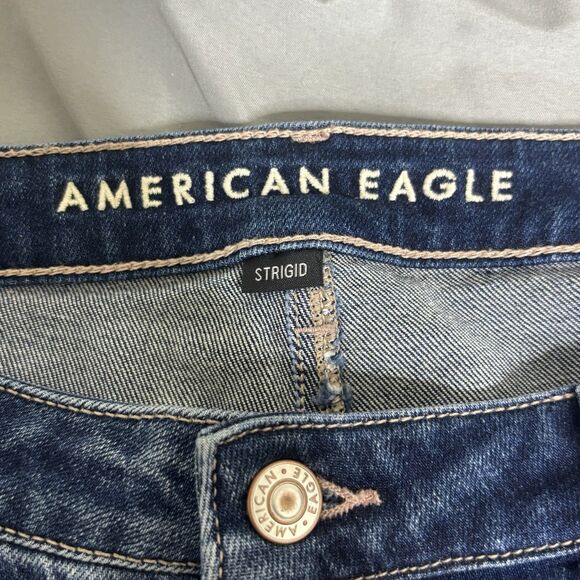 American Eagle Outfitters Mom Blue Jeans Womens 16 Distressed Embroidered - Picture 3 of 15